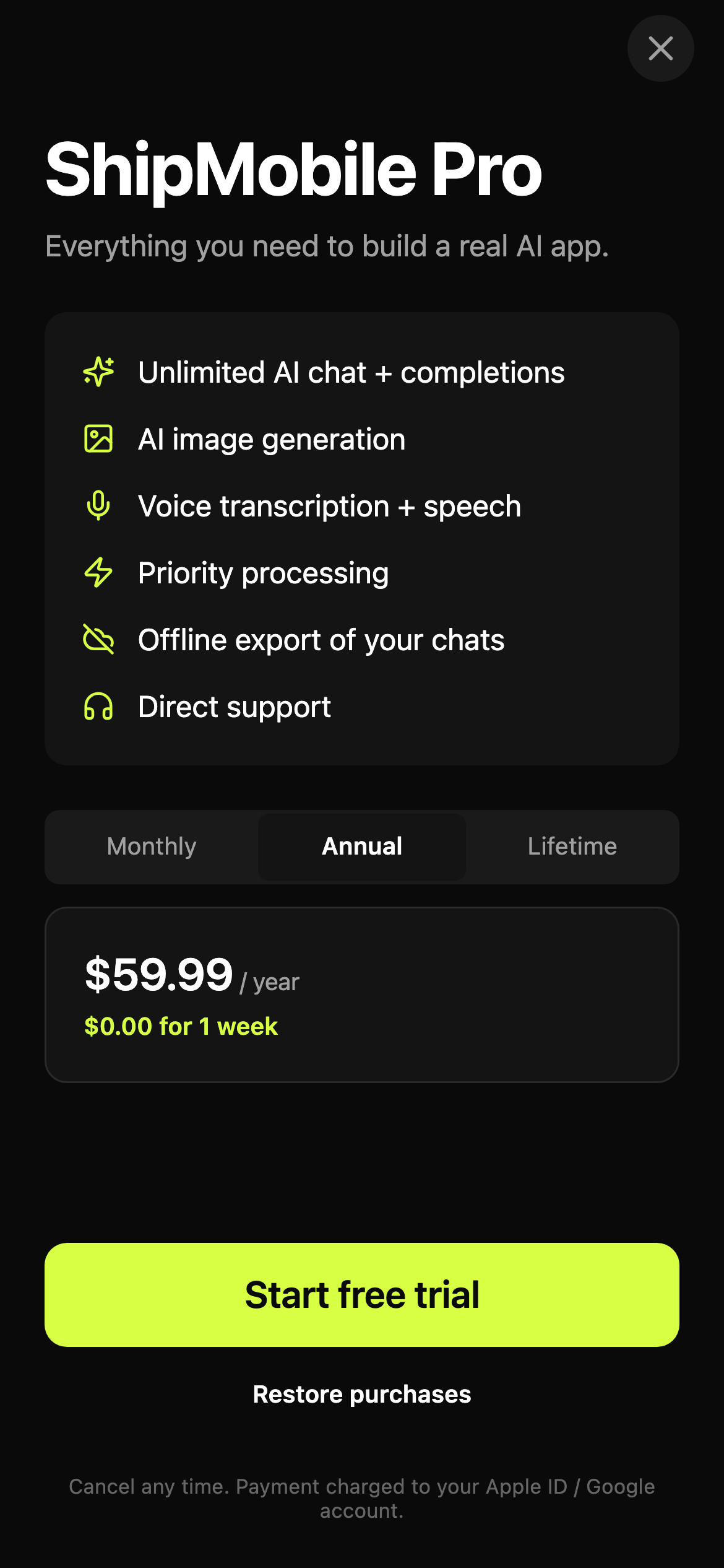 Paywall screen