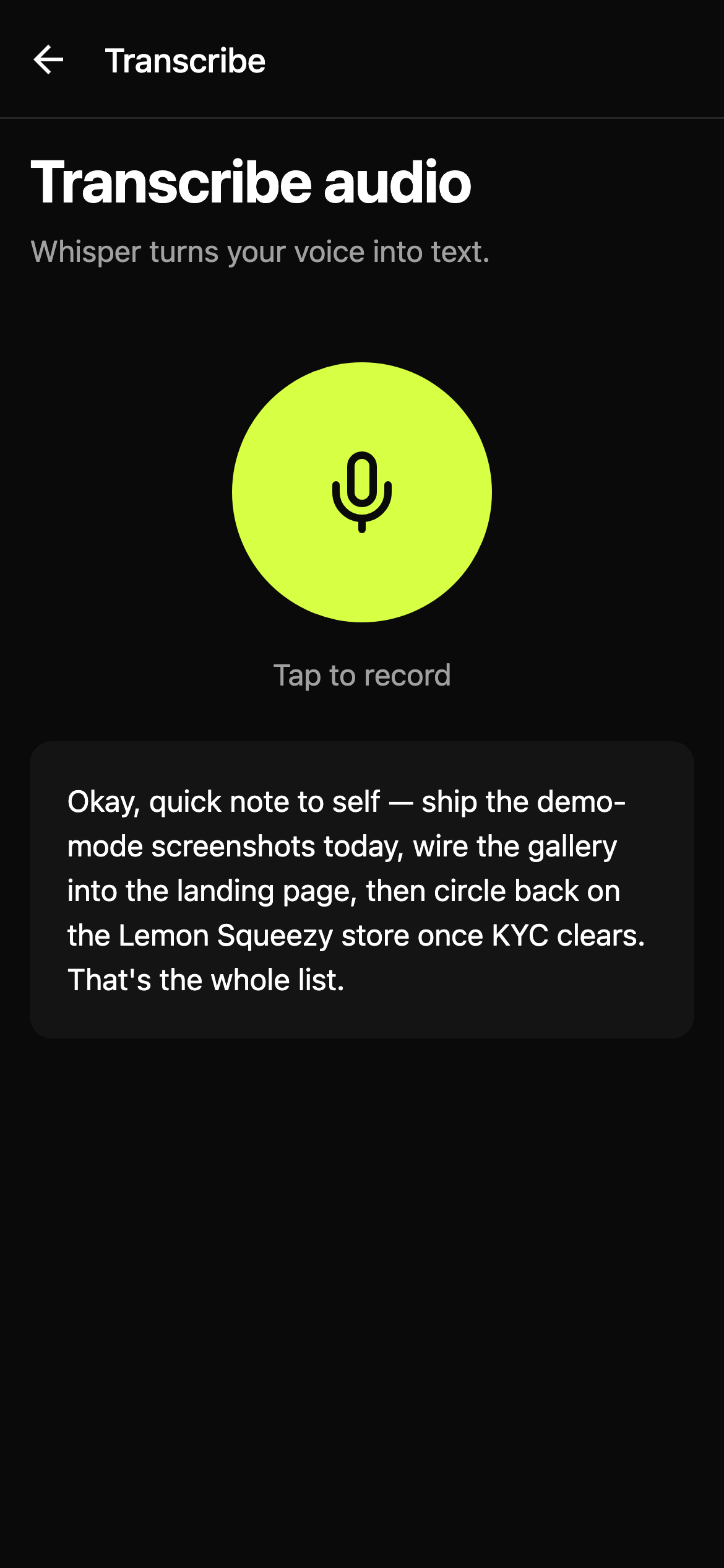 Transcription screen