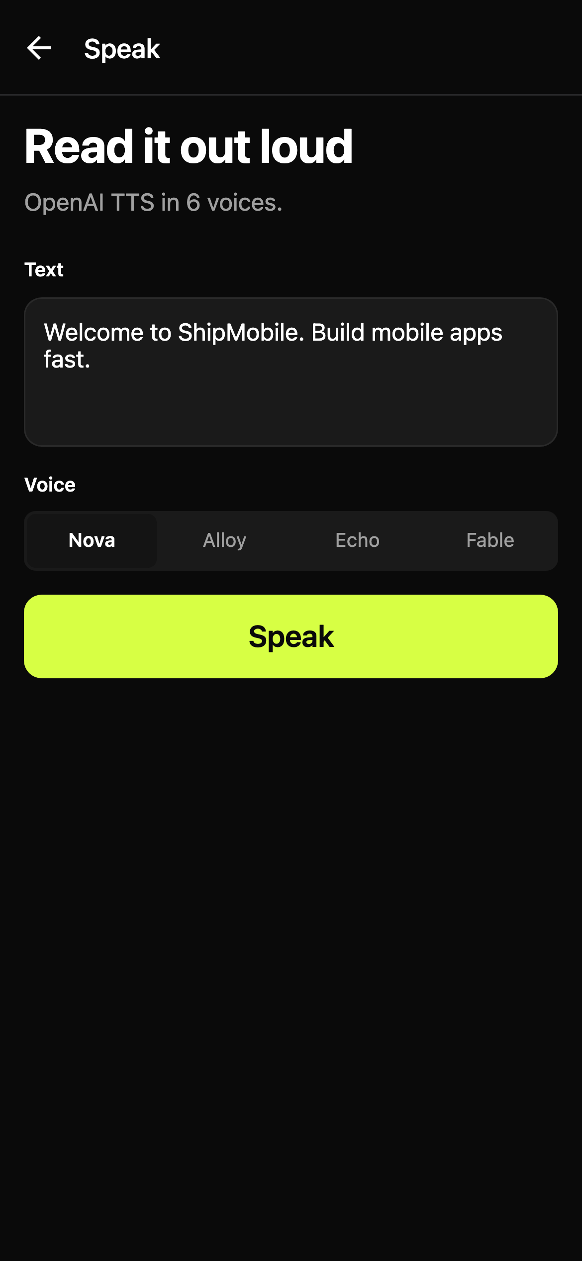 Text to speech screen